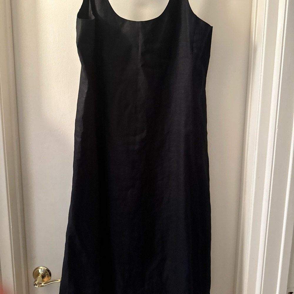 EILEEN FISHER 100% IRISH LINEN Double Layer Lagenlook Dress M black sleeveless - Picture 2 of 7